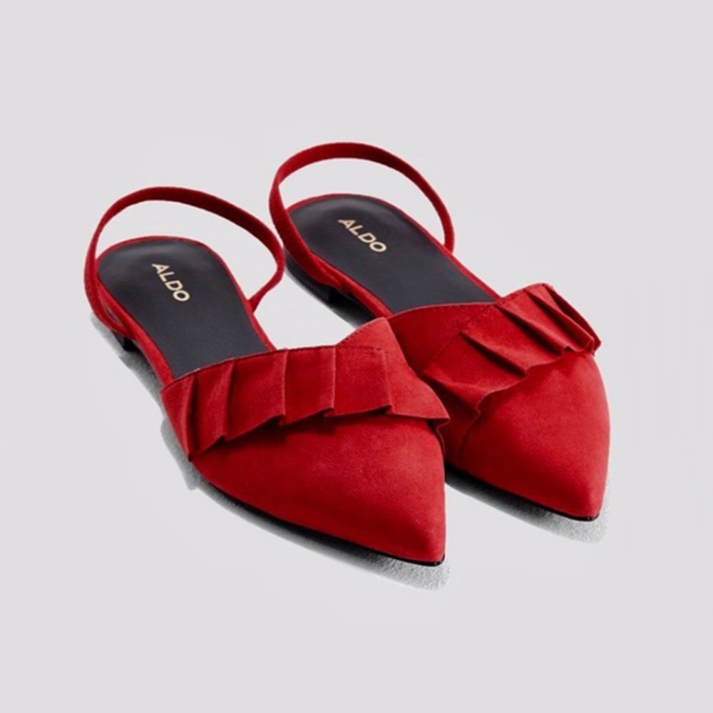 Aldo Red Ruffle Slingback Pointed Toe Flats, sz 6